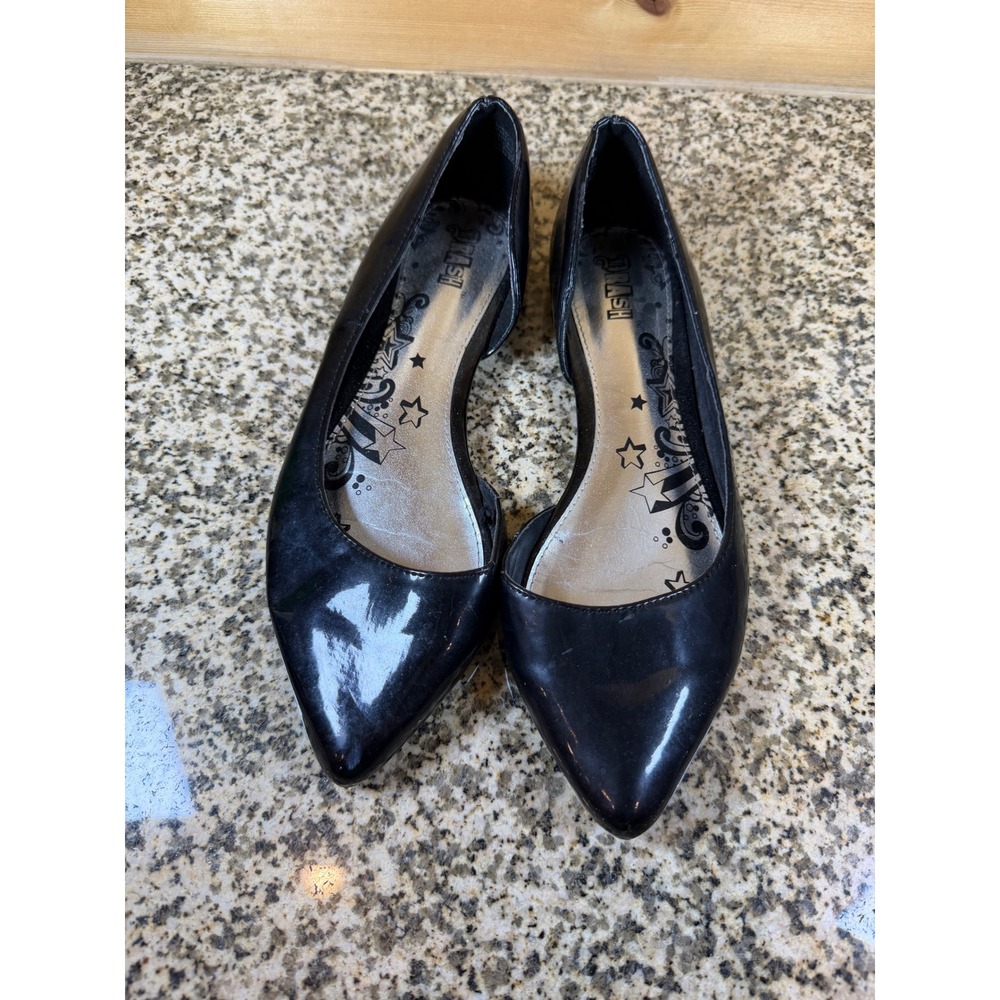 Brash Womens Black Patent Pointed Toe D'Orsay Ballet Flats Size 8 Slip On Shoes